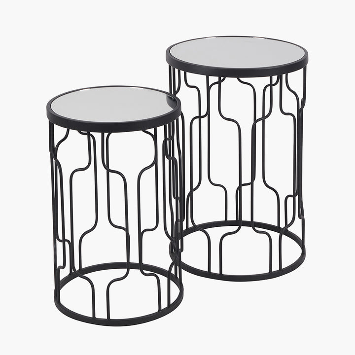 Caprisse S/2 Mirrored Glass and Graphite Metal Side Tables