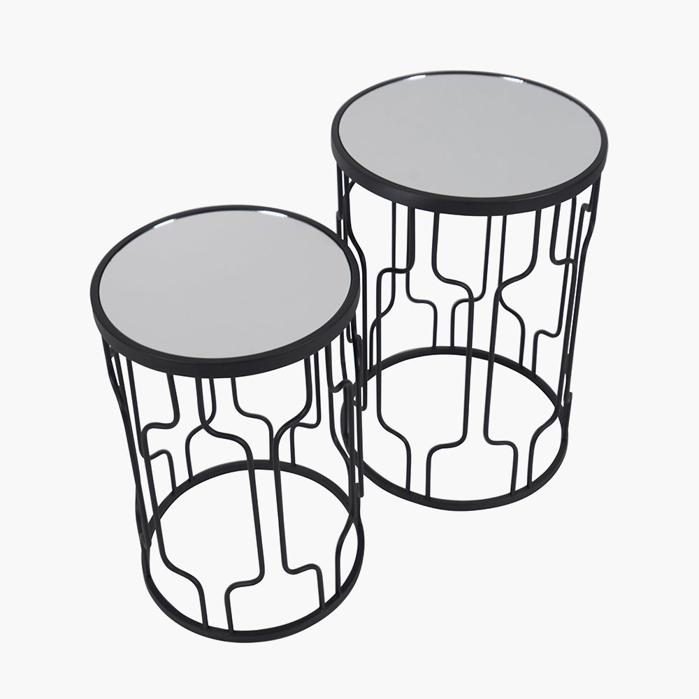 Caprisse S/2 Mirrored Glass and Graphite Metal Side Tables