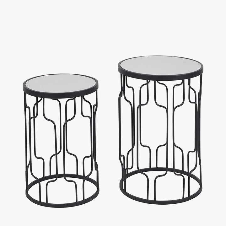 Caprisse S/2 Mirrored Glass and Graphite Metal Side Tables