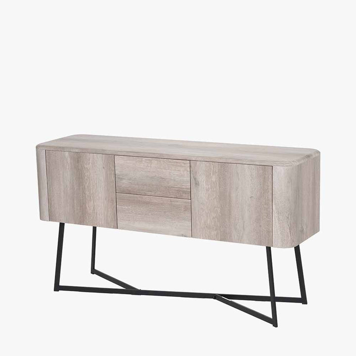 Ukiah Grey Oak Veneer and Black Metal Sideboard