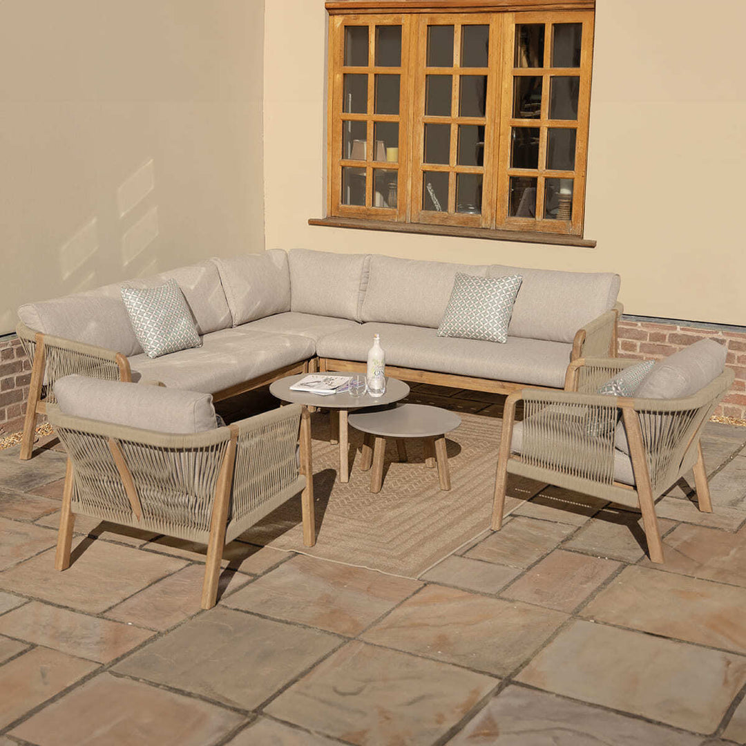 Maze -  Martinique Rope Weave Corner Sofa Set with 2 Lounge Armchairs & 2 Round Coffee Tables