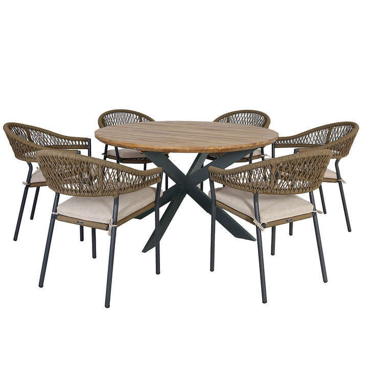 Maze -  Bali Rope Weave 6 Seat Round Dining Set