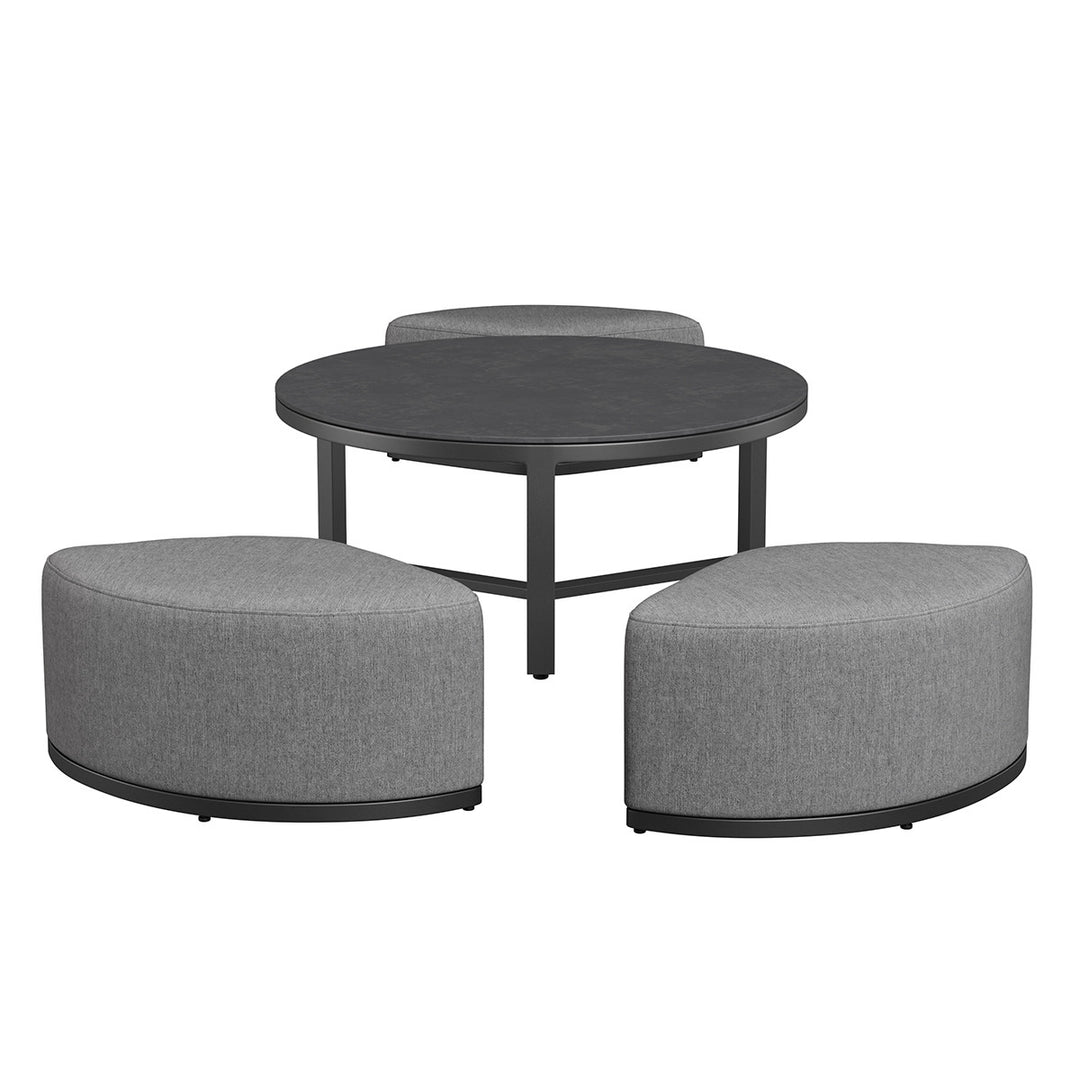 Round Coffee Table With 3 Footstools