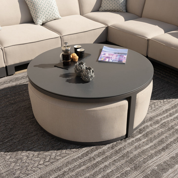 Round Coffee Table With 3 Footstools