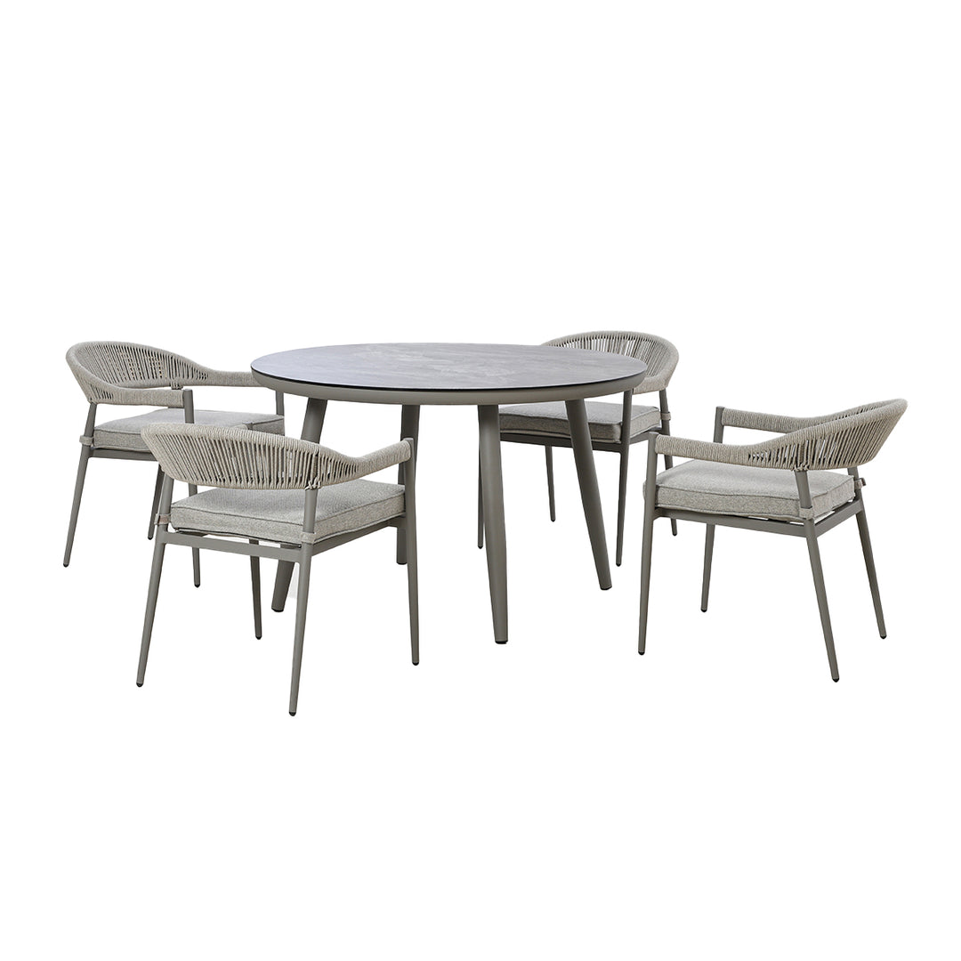 Maze -  Florence Rope Weave 4 Seat Round Dining Set with Lazy Susan