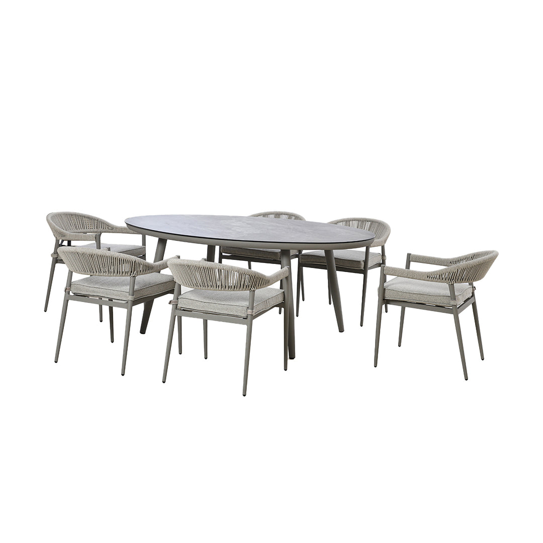 Maze -  Florence Rope Weave 6 Seat Oval Dining Set with Lazy Susan