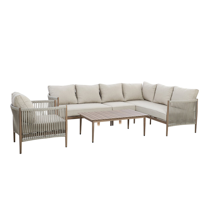 Maze -  Havana Rope Weave Large Corner Sofa Set with Rectangular Coffee Table & Armchair