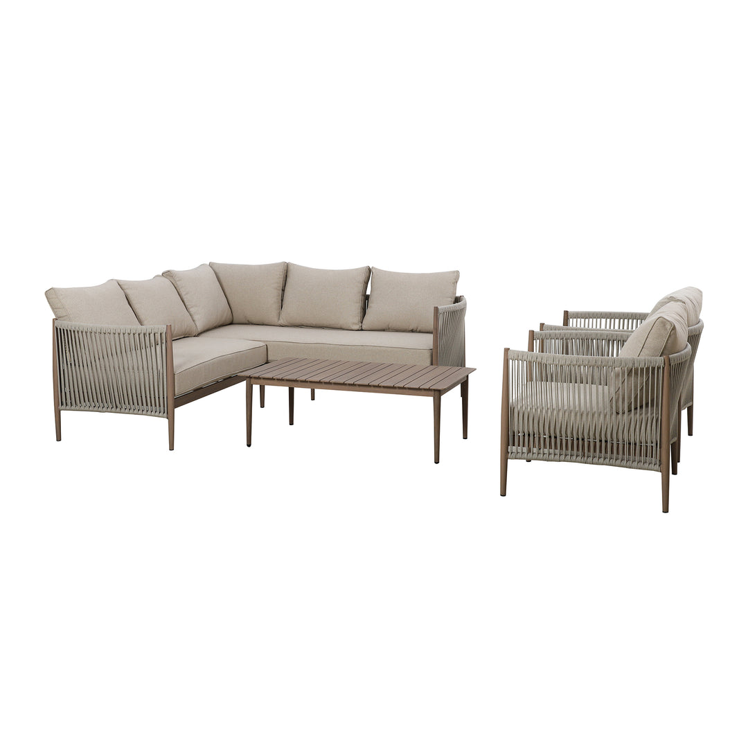 Maze -  Havana Rope Weave Small Corner Sofa Set with Rectangular Coffee Table & 2 Armchairs