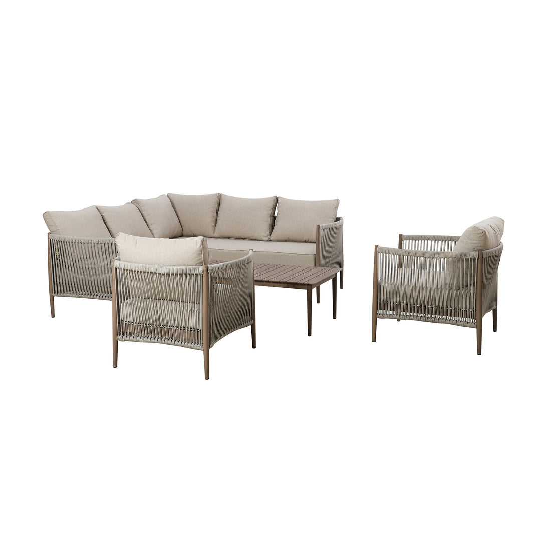 Maze -  Havana Rope Weave Small Corner Sofa Set with Rectangular Coffee Table & 2 Armchairs