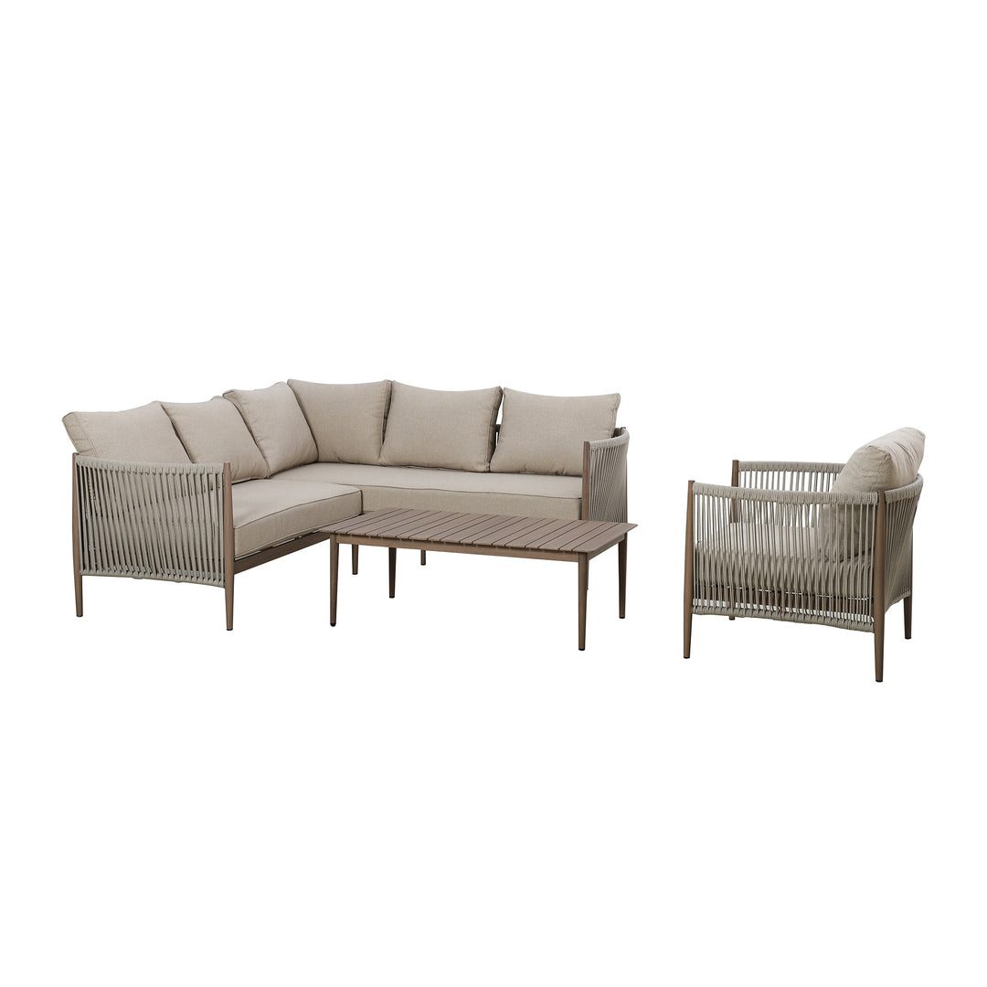 Maze -  Havana Rope Weave Small Corner Sofa Set with Rectangular Coffee Table & Armchair