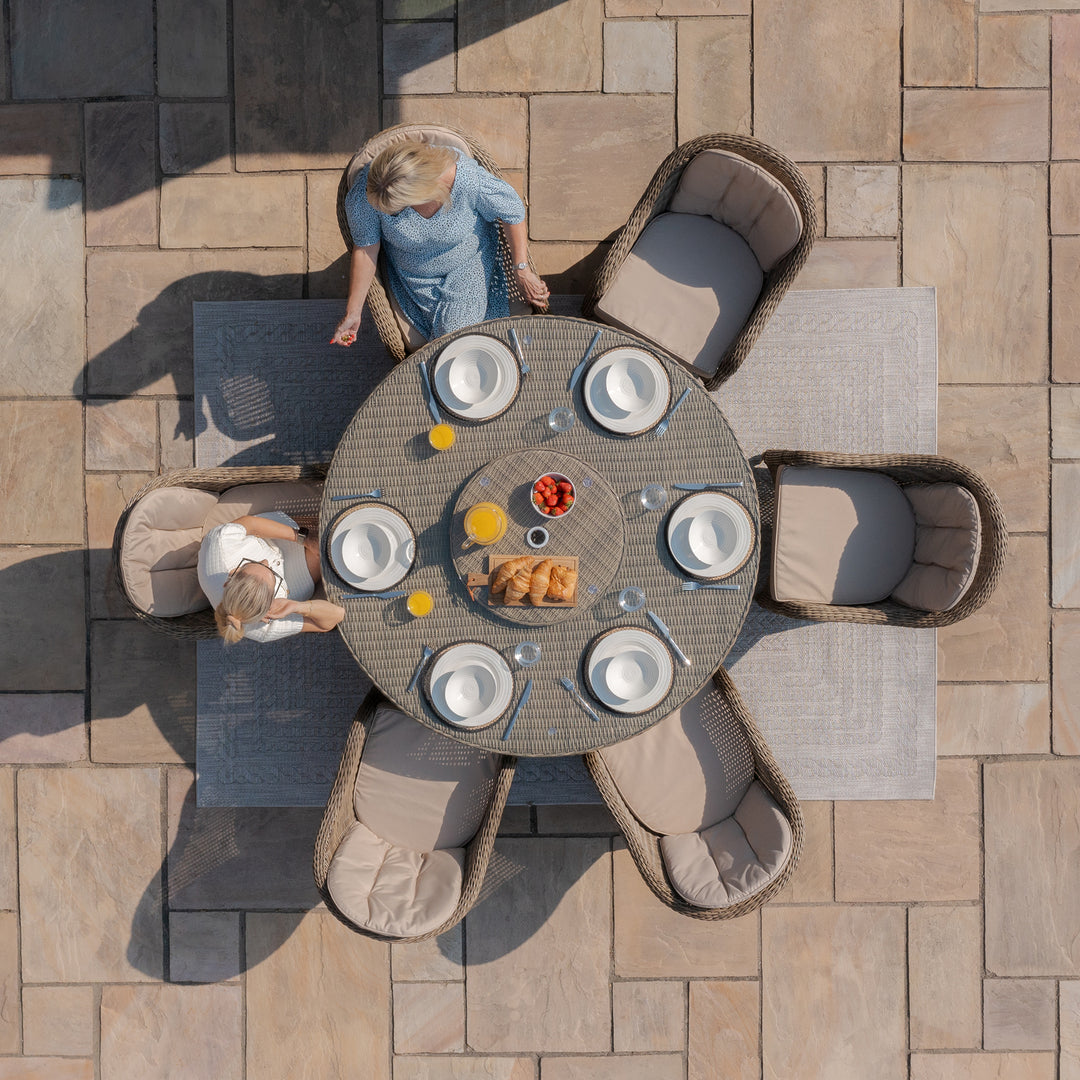 Maze -  Winchester 6 Seat Round Dining Set with Heritage Dining Chairs & Woven Lazy Susan