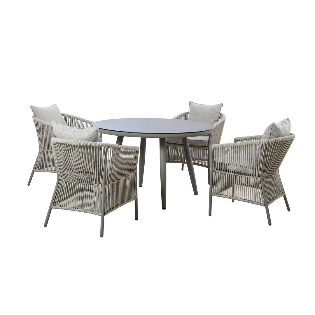 Maze -  Maldives Rope Weave 4 Seat Round Dining Set with Lazy Susan