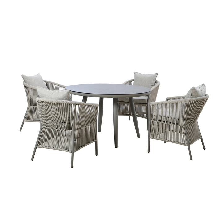 Maze -  Maldives Rope Weave 4 Seat Round Dining Set with Lazy Susan