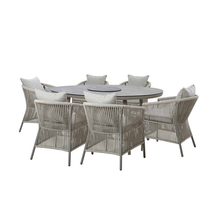 Maze -  Maldives Rope Weave 6 Seat Oval Dining Set with Lazy Susan