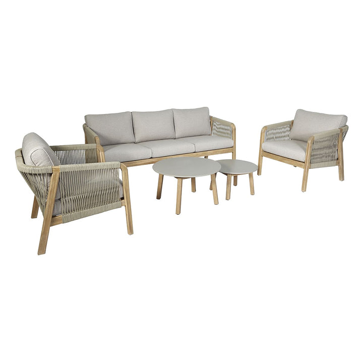 Maze -  Martinique Rope Weave 3 Seat Sofa Set with 2 Lounge Armchairs & 2 Round Coffee Tables