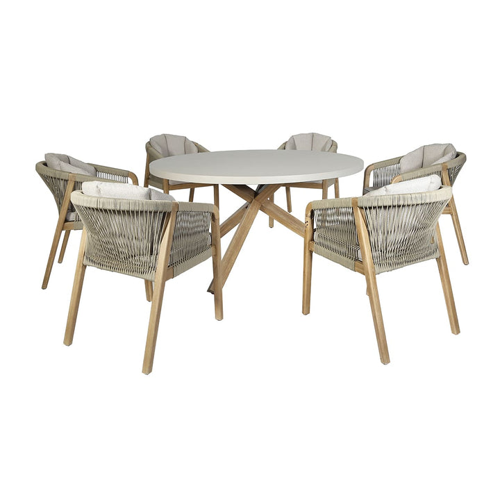 Maze -  Martinique Rope Weave 6 Seat Round Dining Set