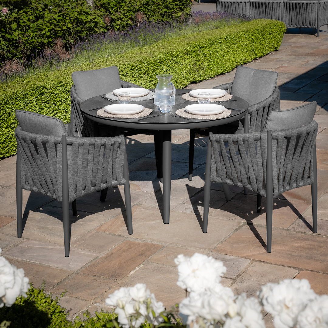 Maze -  Milan Rope Weave 4 Seat Round Dining Set with Lazy Susan