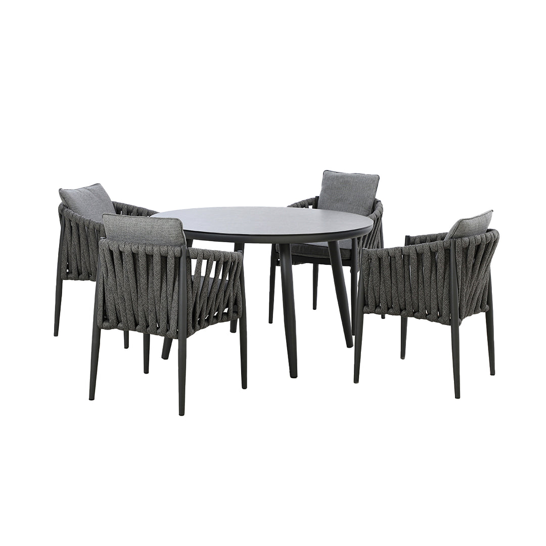 Maze -  Milan Rope Weave 4 Seat Round Dining Set with Lazy Susan