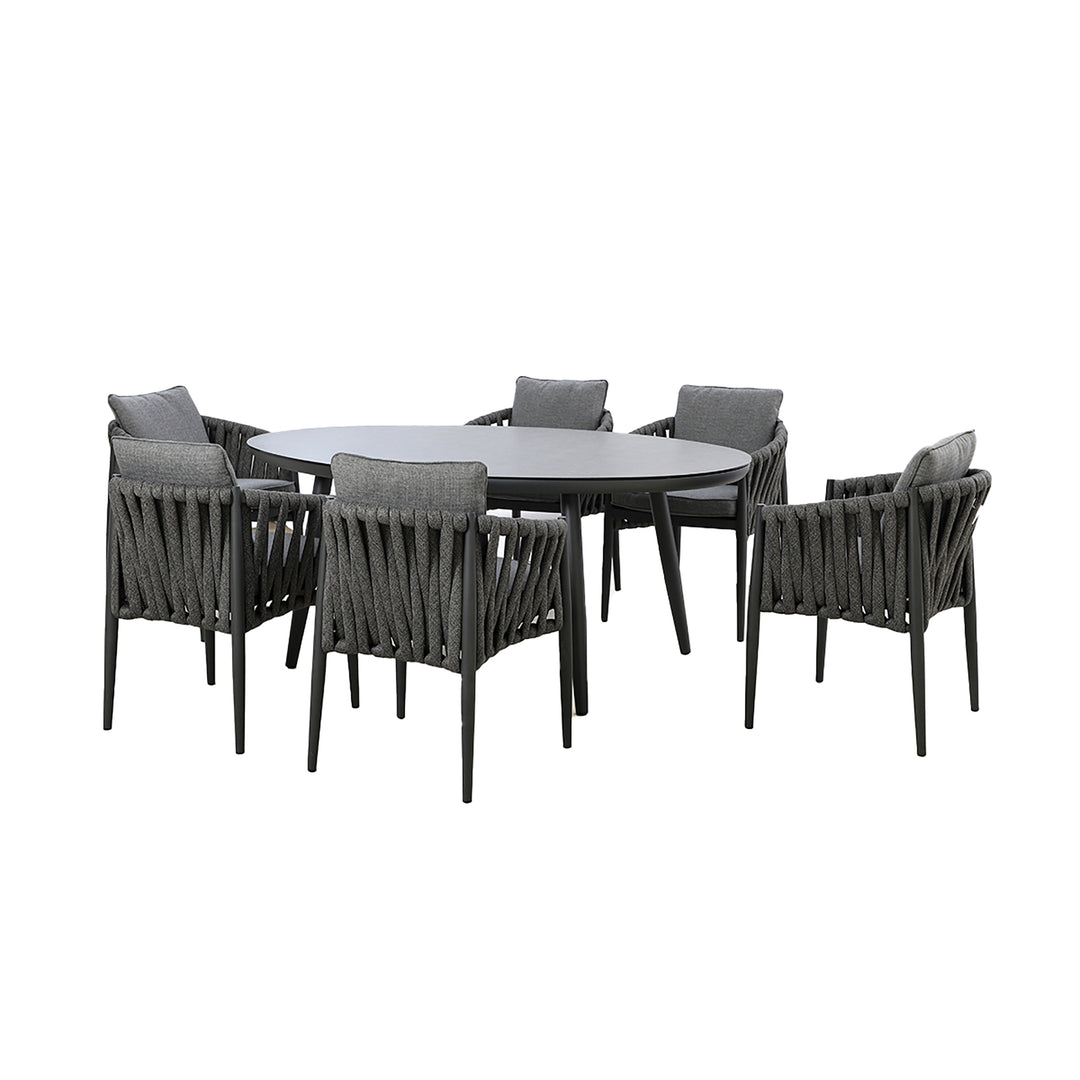 Maze -  Milan Rope Weave 6 Seat Oval Dining Set with Lazy Susan