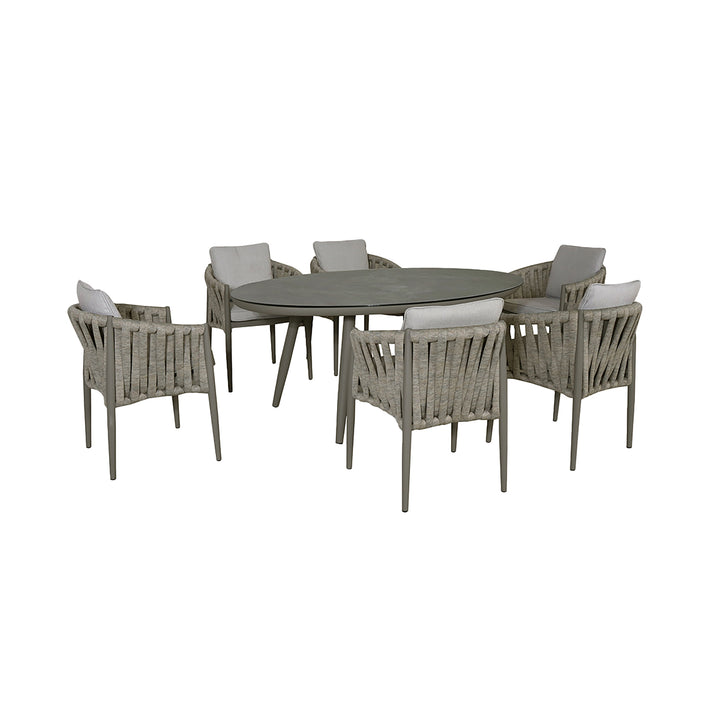 Maze -  Milan Rope Weave 6 Seat Oval Dining Set with Lazy Susan