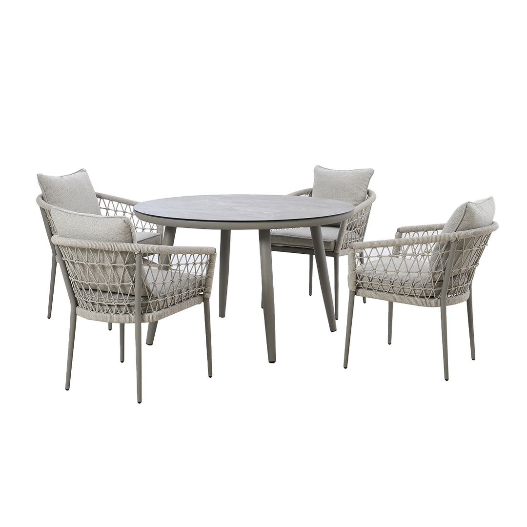 Maze -  Monaco Rope Weave 4 Seat Round Dining Set with Lazy Susan