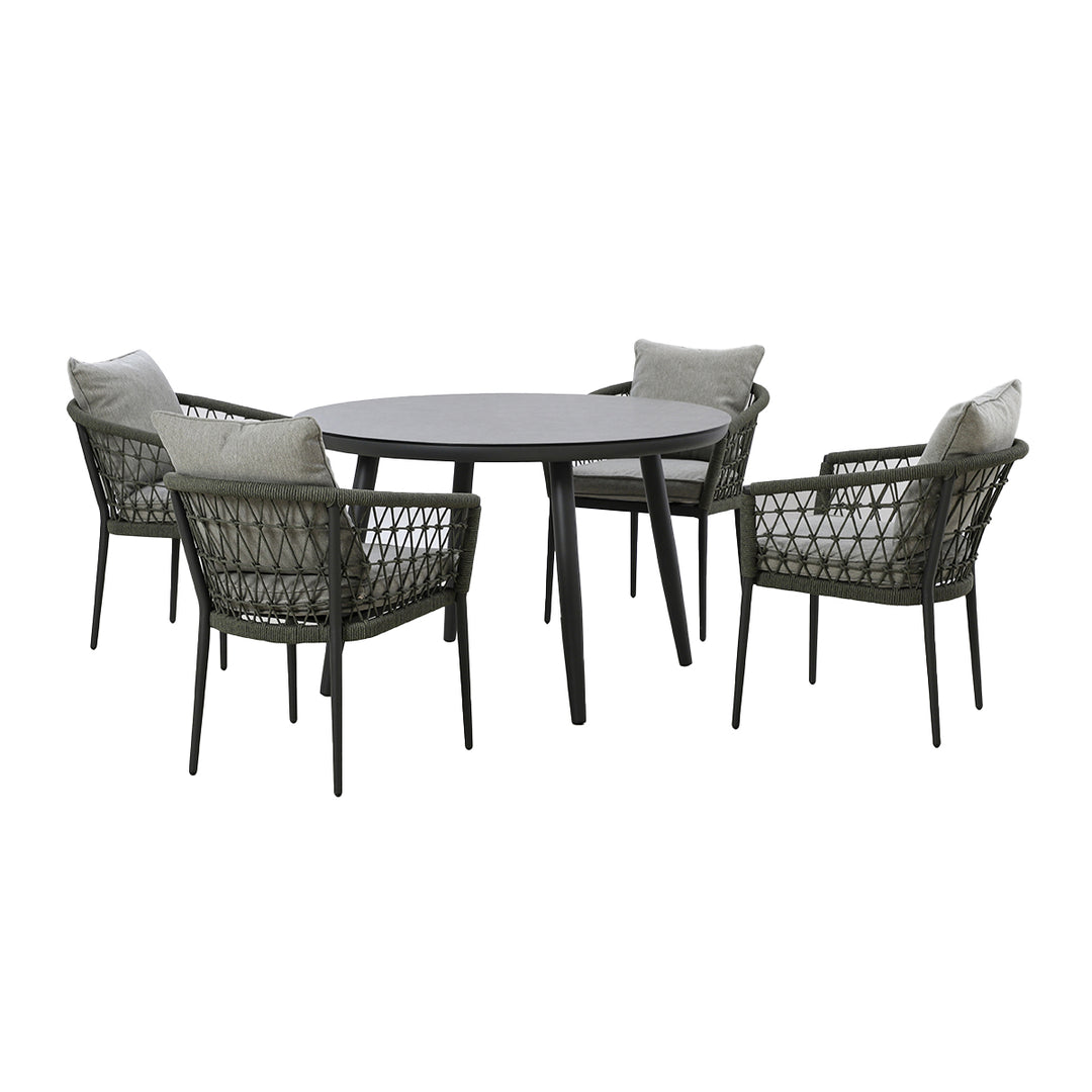 Maze -  Monaco Rope Weave 4 Seat Round Dining Set with Lazy Susan