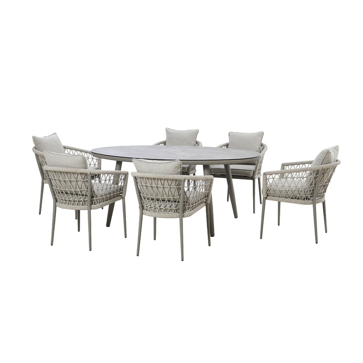 Maze -  Monaco Rope Weave 6 Seat Oval Dining Set with Lazy Susan