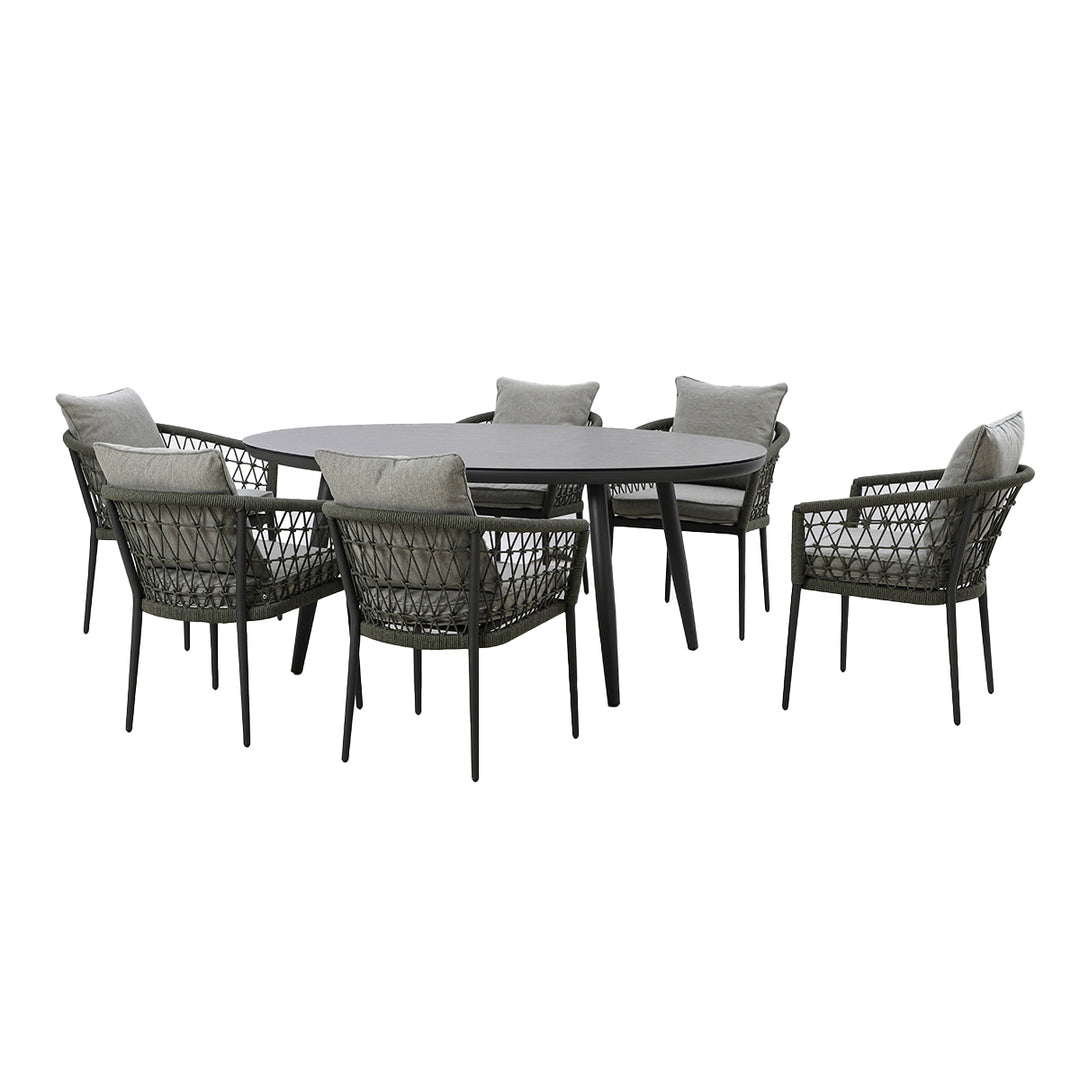 Maze -  Monaco Rope Weave 6 Seat Oval Dining Set with Lazy Susan