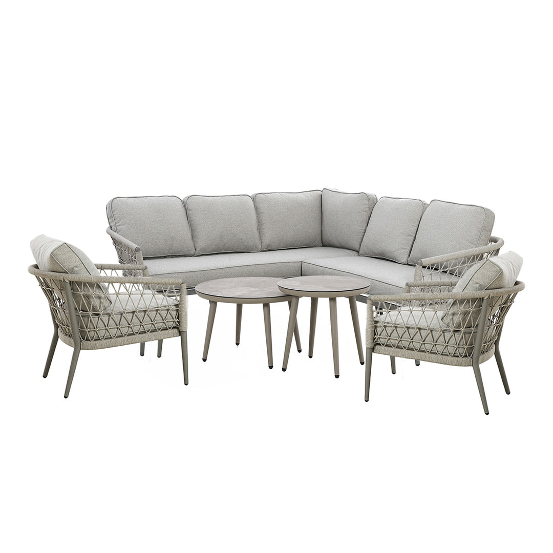 Maze -  Monaco Rope Weave Small Corner with Pair of Round Coffee Tables & 2 Armchairs