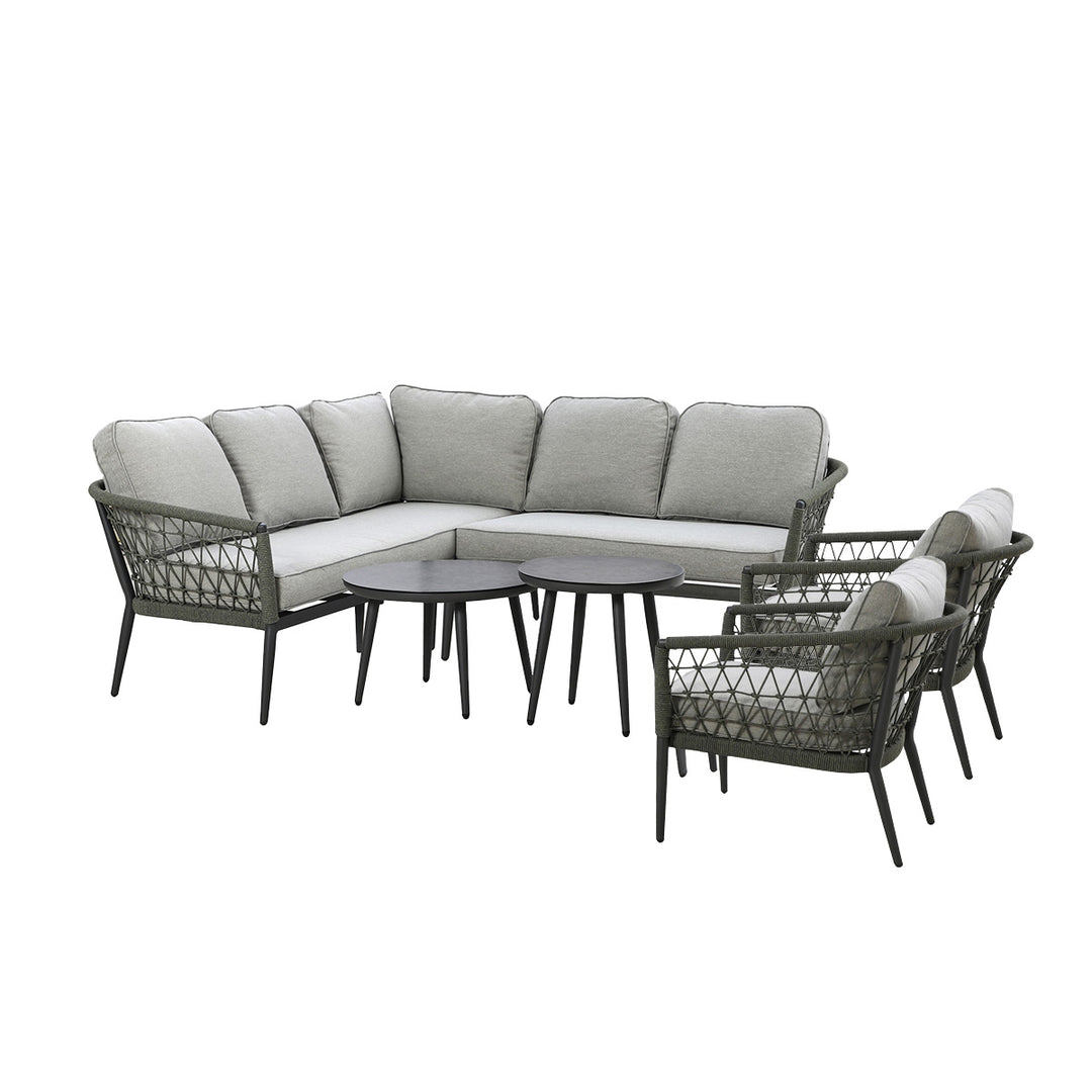 Maze -  Monaco Rope Weave Small Corner with Pair of Round Coffee Tables & 2 Armchairs