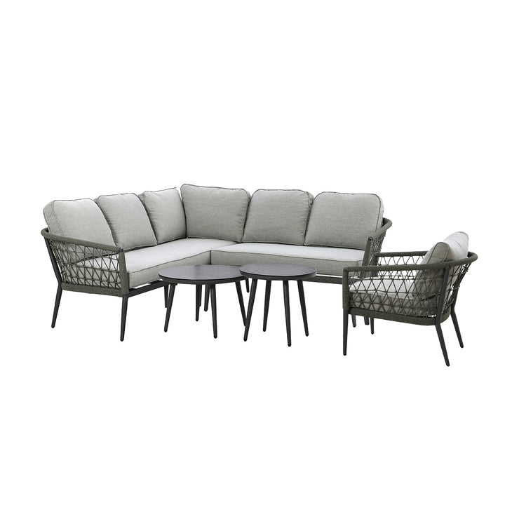 Maze -  Monaco Rope Weave Small Corner with Pair of Round Coffee Tables & Armchair