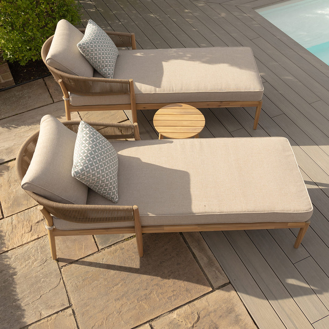 Maze -  Porto Rope Weave Double Sunlounger Set with Small Round Coffee Table