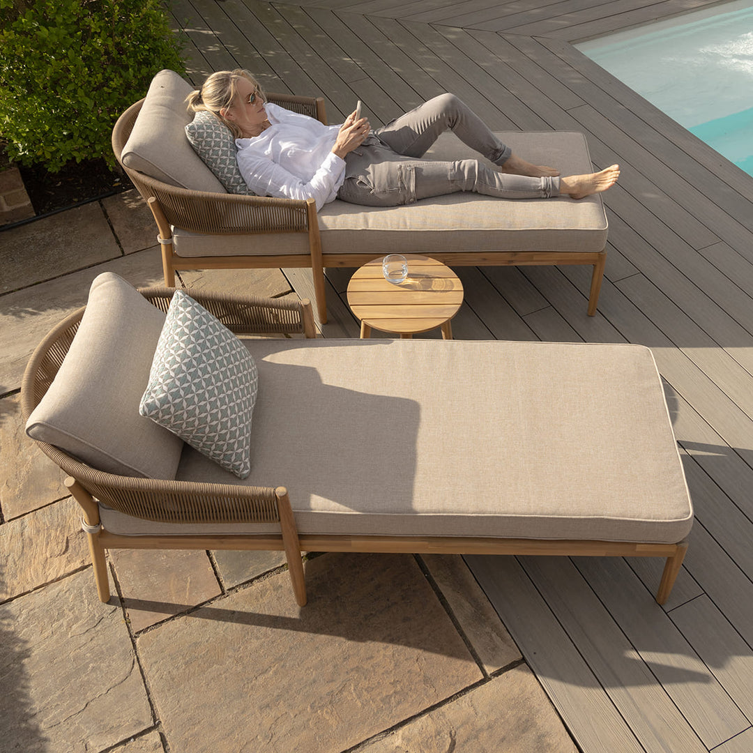 Maze -  Porto Rope Weave Double Sunlounger Set with Small Round Coffee Table