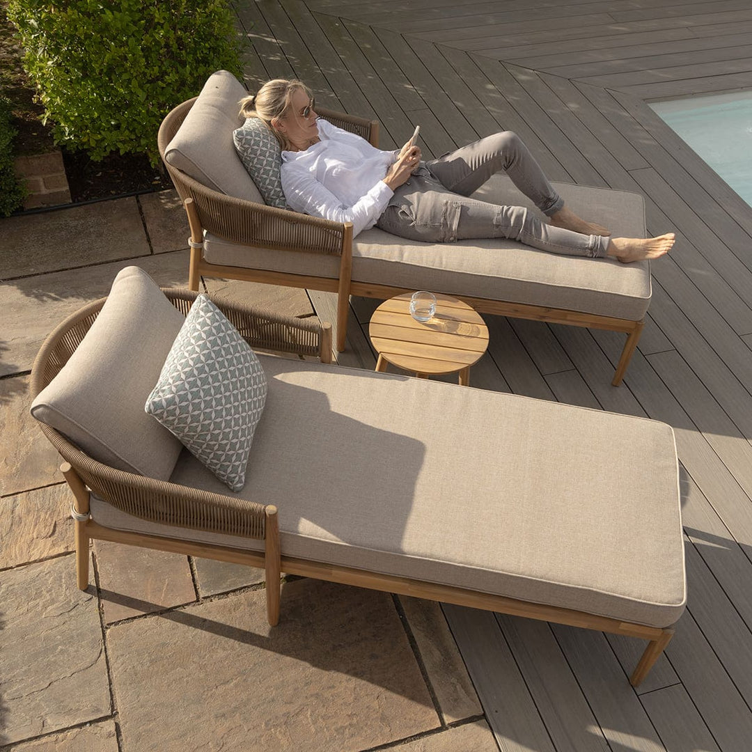 Maze -  Porto Rope Weave Double Sunlounger Set with Small Round Coffee Table