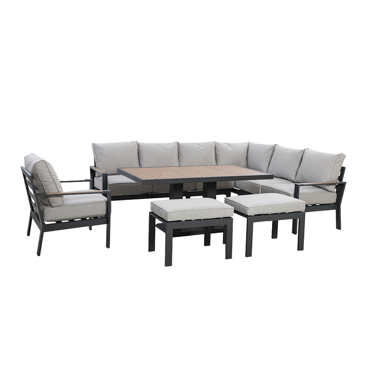 Maze -  Vancouver Large Aluminium Corner Dining Set with Rectangular Rising Table, 2 Stools & Armchair