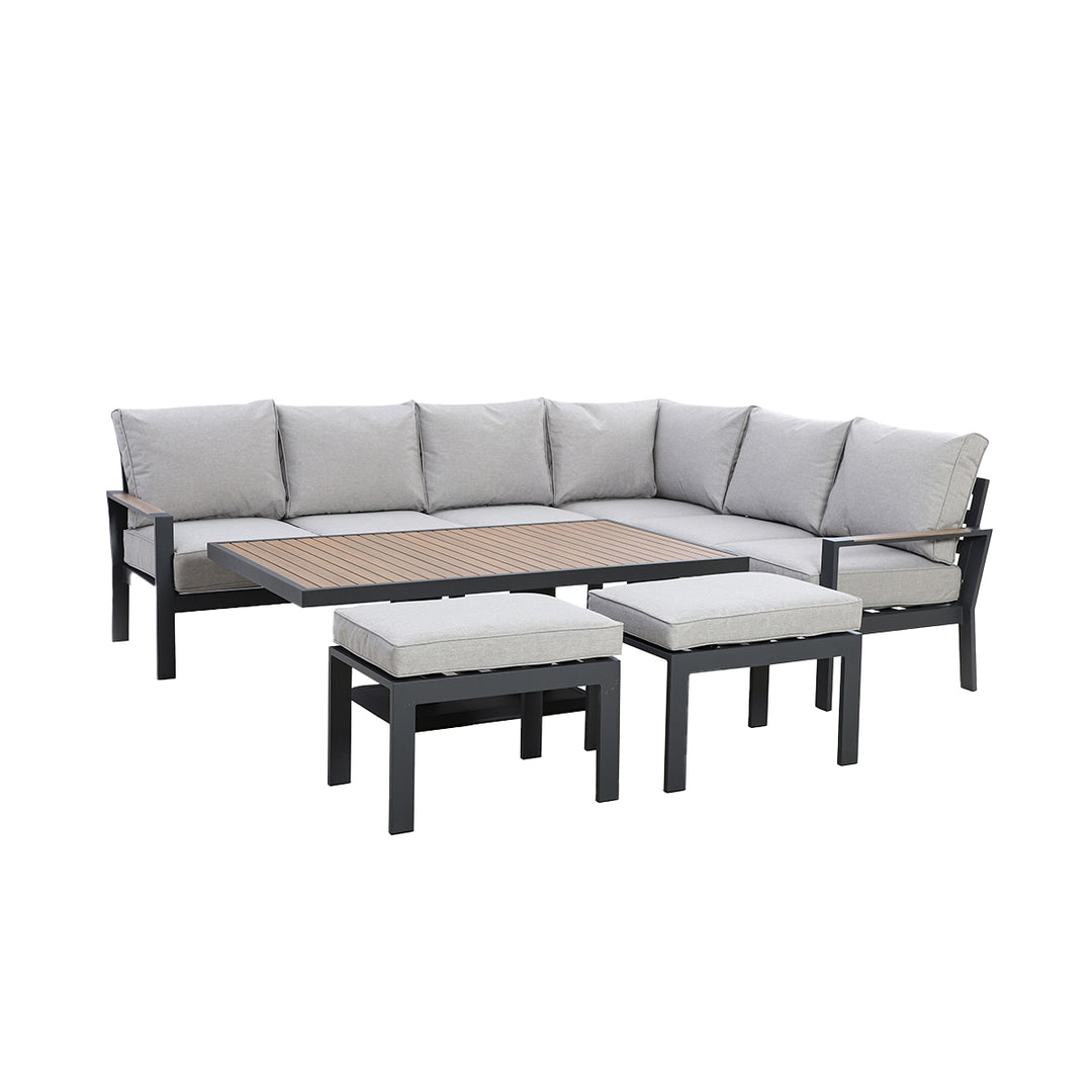 Maze -  Vancouver Large Aluminium Corner Dining Set with Rectangular Rising Table & 2 Stools