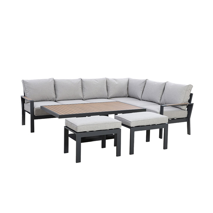 Maze -  Vancouver Large Aluminium Corner Dining Set with Rectangular Rising Table & 2 Stools