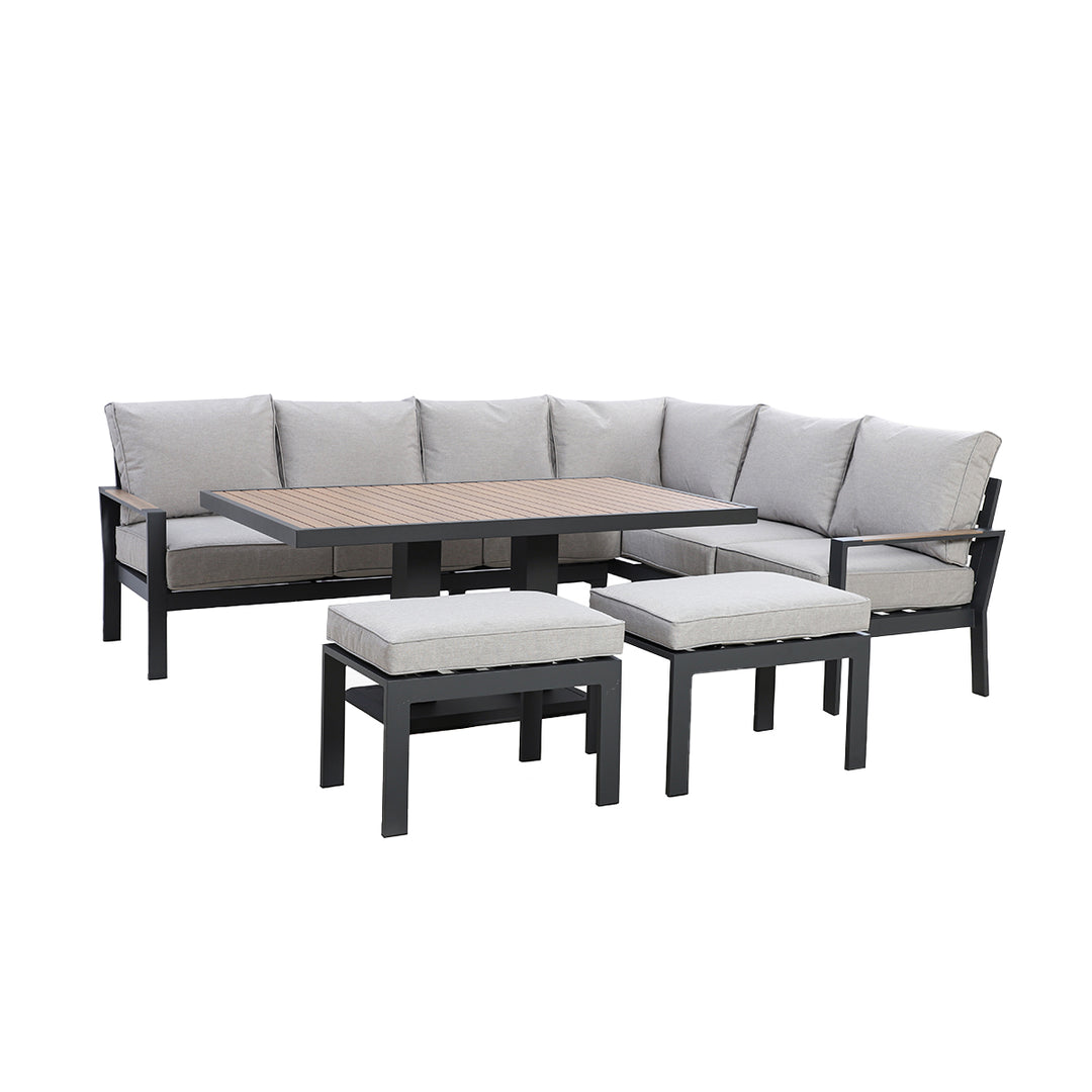 Maze -  Vancouver Large Aluminium Corner Dining Set with Rectangular Rising Table & 2 Stools