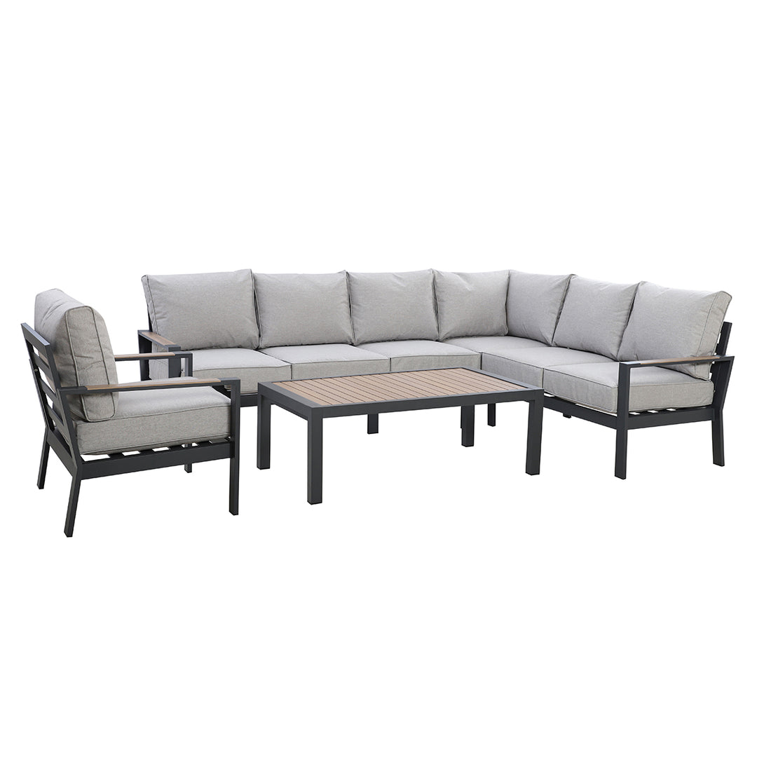 Maze -  Vancouver Large Alumunium Corner Dining Set with Rectangular Coffee Table & Armchair