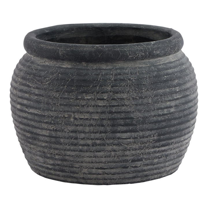 Amalfi Grey Rimmed Large Plant Pot - Modern Rattan Ltd