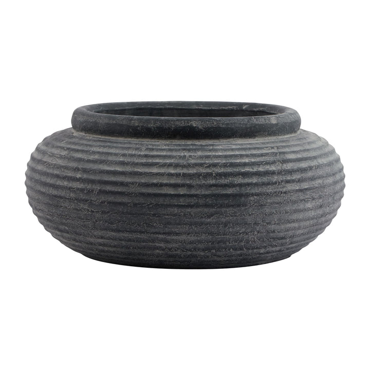 Amalfi Grey Round Ribbed Planter - Modern Rattan Ltd