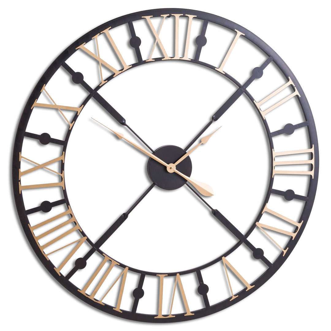 Black And Gold Skeleton Clock - Modern Rattan Ltd