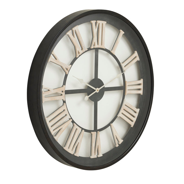 Black Framed Skeleton Clock With White Roman Numerals - Modern Rattan Ltd