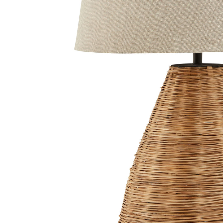 Conical Wicker Table Lamp With Linen Shade - Modern Rattan Ltd