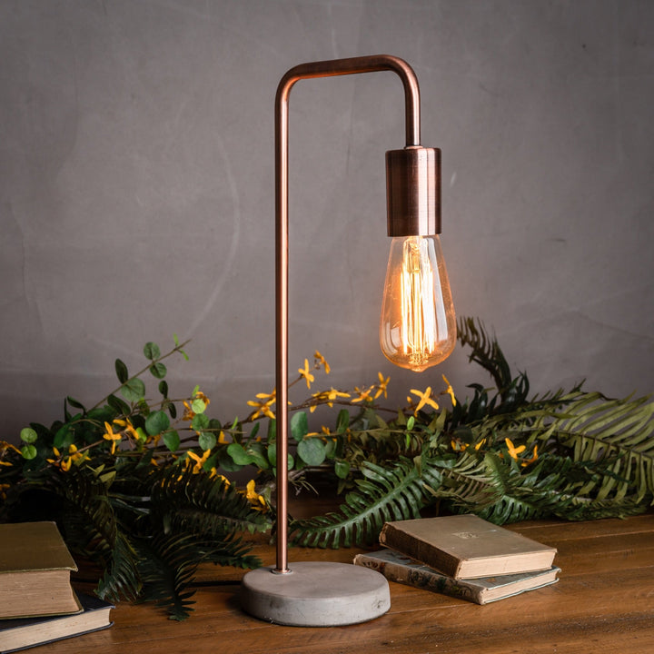 Copper Industrial Lamp With Stone Base - Modern Rattan Ltd