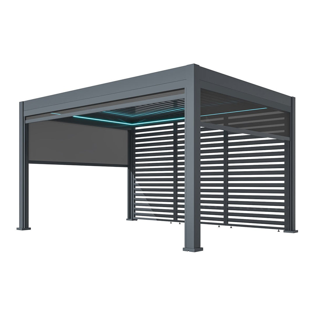 Eden Pergola Aluminium Rectangular 3m x4m / Louvre Wall 4m / 3x Blinds - Complete Kit - Modern Rattan Ltd