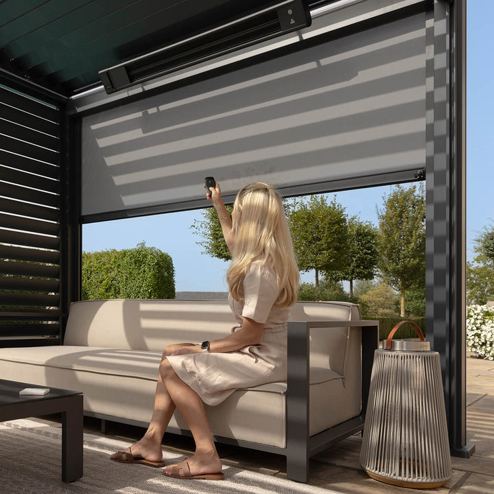 Eden Pergola Aluminium Rectangular 3m x4m / Louvre Wall 4m / 3x Blinds - Complete Kit - Modern Rattan Ltd