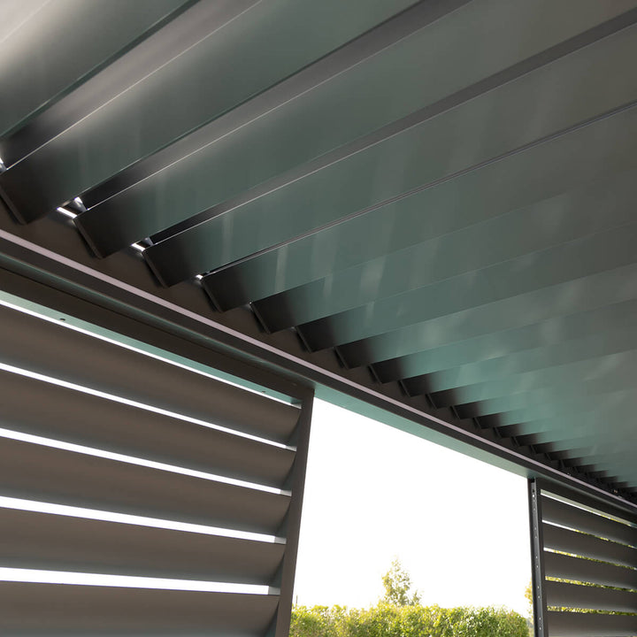 Eden Pergola Aluminium Rectangular 3m x4m / Louvre Wall 4m / 3x Blinds - Complete Kit - Modern Rattan Ltd