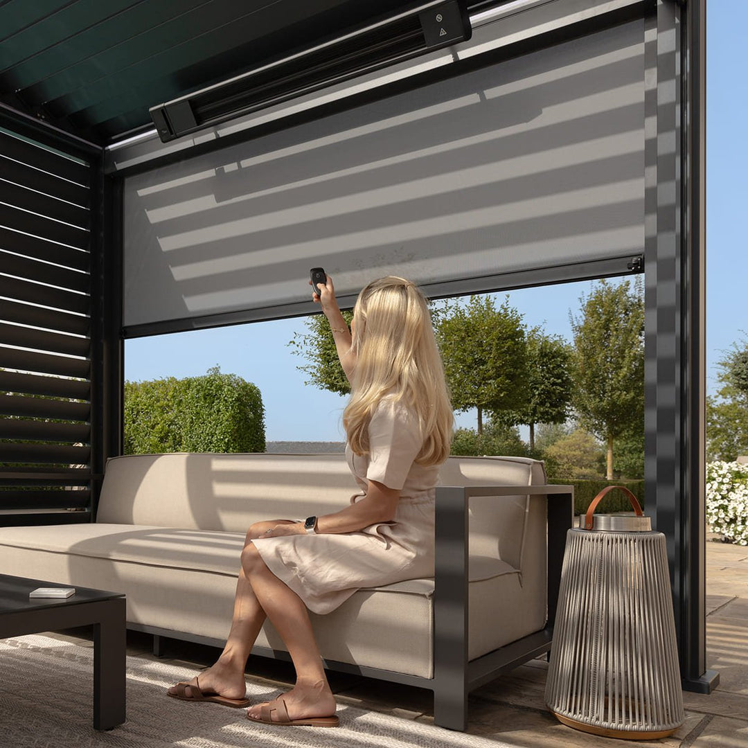 Eden Pergola Aluminium Square 4m x4m / Louvre Wall 4m / 3x Blinds - Complete Kit - Modern Rattan Ltd