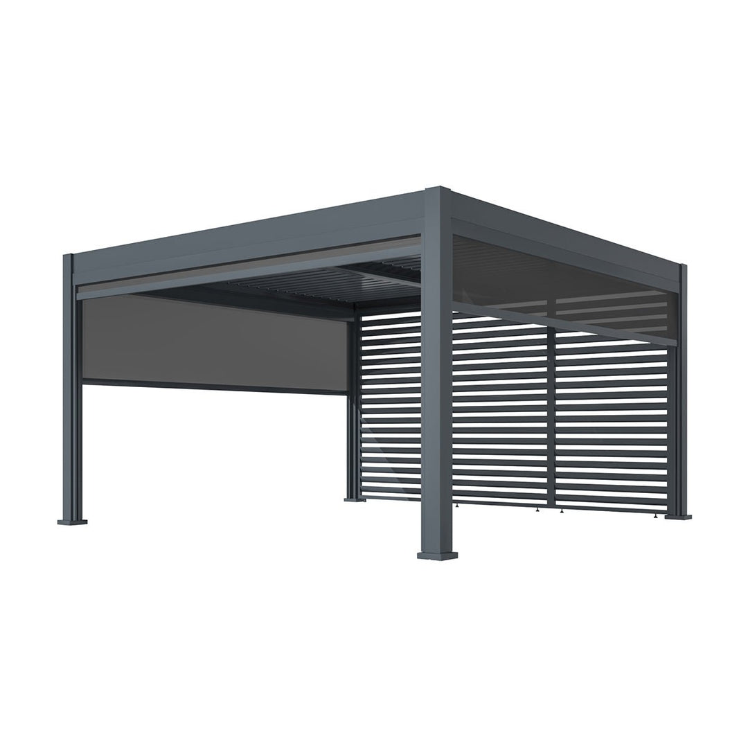 Eden Pergola Aluminium Square 4m x4m / Louvre Wall 4m / 3x Blinds - Complete Kit - Modern Rattan Ltd